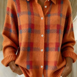 Cardigan de damă tricotat relaxat cu model în carouri casual clasic confortabil călduros