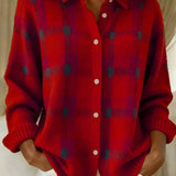 Cardigan de damă tricotat relaxat cu model în carouri casual clasic confortabil călduros