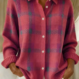 Cardigan de damă tricotat relaxat cu model în carouri casual clasic confortabil călduros