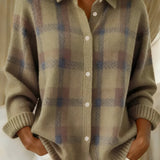 Cardigan de damă tricotat relaxat cu model în carouri casual clasic confortabil călduros