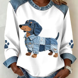 Pulover de damă cu decolteu cu manșete cu aplicație patchwork uni casual modern