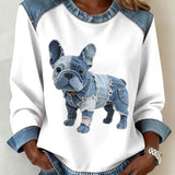 Pulover de damă cu decolteu cu manșete cu aplicație patchwork uni casual modern