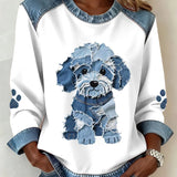 Pulover de damă cu decolteu cu manșete cu aplicație patchwork uni casual modern