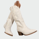 Botine de damă alb cu toc uni chic elegante