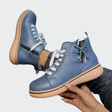 Botine de damă din piele ecologică cu fermoar cu talpă cu șireturi moale modern elegante