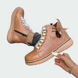Botine de damă din piele ecologică cu fermoar cu talpă cu șireturi moale modern elegante