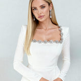 Rochie de damă mini cu decolteu cu mâneci cu detalii strălucitoare moale