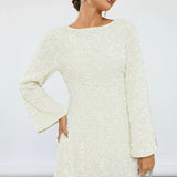 Rochie de damă de gală cu mâneci cu fundiță cu paiete