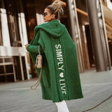Cardigan de damă verde lung oversize relaxat confortabil călduros elegant moale