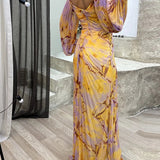 Rochie de damă de seară cu decolteu cu mâneci lungă