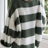 Pulover de damă verde de iarnă mini relaxat cu dungi clasic călduros moale modern