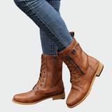 Botine de damă maro cu fermoar cu talpă cu șireturi casual confortabile