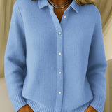 Cardigan de damă tricotat mini cu guler cu nasturi clasic elegant moale