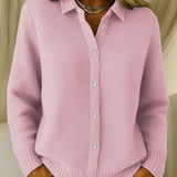 Cardigan de damă tricotat mini cu guler cu nasturi clasic elegant moale