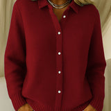 Cardigan de damă tricotat mini cu guler cu nasturi clasic elegant moale