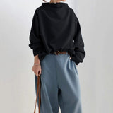 Pulover de damă negru mini cu guler înalt chic confortabil călduros elegant modern