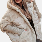 Jachetă de damă de iarnă cu glugă cu mâneci cu aplicație patchwork casual modern