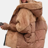 Jachetă de damă de iarnă cu glugă cu mâneci cu aplicație patchwork casual modern