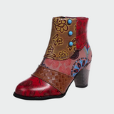 Cizme de damă roșu cu toc colorat cu imprimeu floral casual chic impermeabile