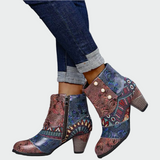 Cizme de damă roșu cu toc colorat cu imprimeu floral casual chic impermeabile