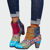 Cizme de damă roșu cu toc colorat cu imprimeu floral casual chic impermeabile