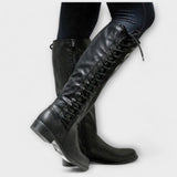 Botine de damă de iarnă cu talpă antiderapantă cu toc cu șireturi elegante