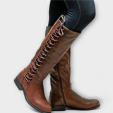 Botine de damă de iarnă cu talpă antiderapantă cu toc cu șireturi elegante