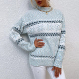Pulover de damă alb de iarnă cu model uni vintage confortabil elegant moale