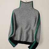 Pulover de damă larg cu guler înalt cu dungi călduros elegant modern