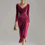 Rochie de damă de gală de iarnă din catifea lungă