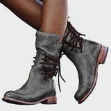Botine de damă cu toc cu șireturi uni vintage casual chic confortabile
