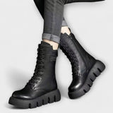 Botine de damă din piele ecologică cu fermoar cu talpă cu șireturi modern confortabile