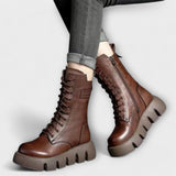 Botine de damă din piele ecologică cu fermoar cu talpă cu șireturi modern confortabile