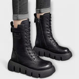 Botine de damă din piele ecologică cu fermoar cu talpă cu șireturi modern confortabile