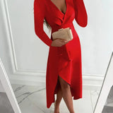 Rochie de damă bej de gală midi cu decolteu cu mâneci lungi confortabilă lejeră lungă