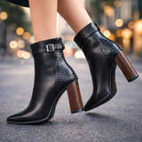 Botine de damă din piele ecologică cu toc modern căptușite elegante