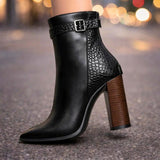 Botine de damă din piele ecologică cu toc modern căptușite elegante
