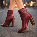 Botine de damă din piele ecologică cu toc modern căptușite elegante