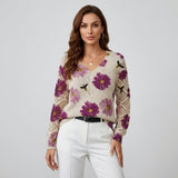 Pulover de damă mini relaxat cu mâneci cu imprimeu floral cu model chic clasic