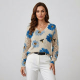 Pulover de damă mini relaxat cu mâneci cu imprimeu floral cu model chic clasic