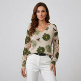 Pulover de damă mini relaxat cu mâneci cu imprimeu floral cu model chic clasic