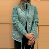 Jachetă de damă tricotat cu buzunare cu aplicație patchwork confortabilă călduroasă