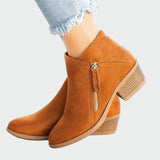 Botine de damă alb de iarnă mini cu fermoar cu toc elegante
