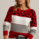Pulover de damă lejer oversize cu imprimeu leopard chic elegant moale modern