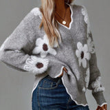 Pulover de damă mini cu decolteu cu imprimeu floral uni casual chic călduros elegant moale