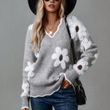 Pulover de damă mini cu decolteu cu imprimeu floral uni casual chic călduros elegant moale