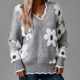 Pulover de damă mini cu decolteu cu imprimeu floral uni casual chic călduros elegant moale