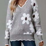 Pulover de damă mini cu decolteu cu imprimeu floral uni casual chic călduros elegant moale