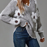 Pulover de damă mini cu decolteu cu imprimeu floral uni casual chic călduros elegant moale
