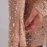 Rochie de damă mini cu decolteu cu mâneci lungi cu detalii strălucitoare în stil A-line